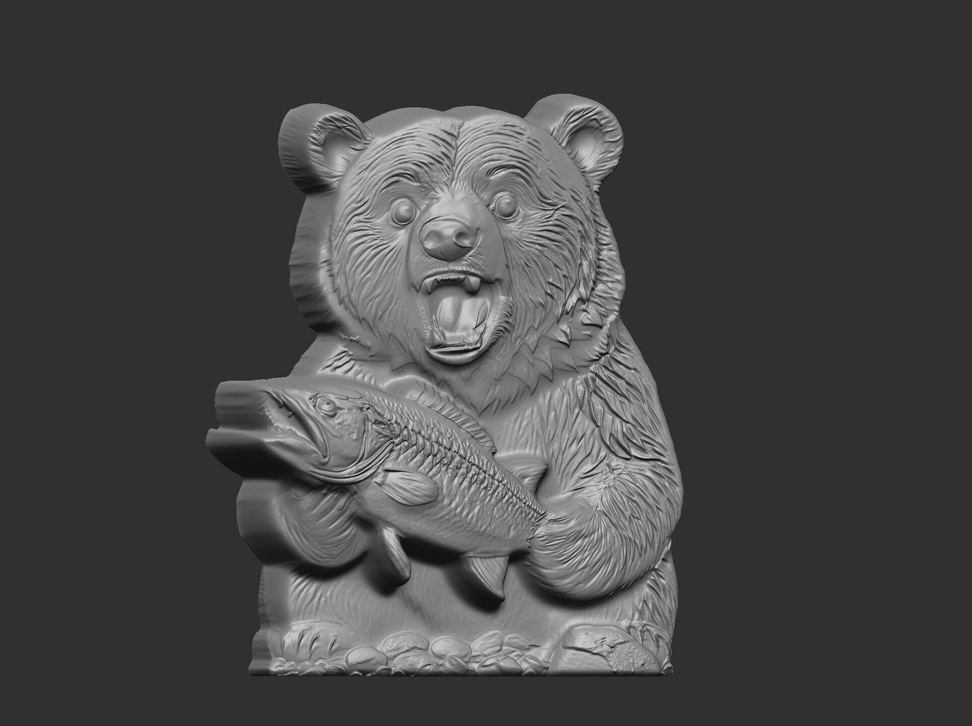 hungry bear holding fish cnc model  3D print model_10
