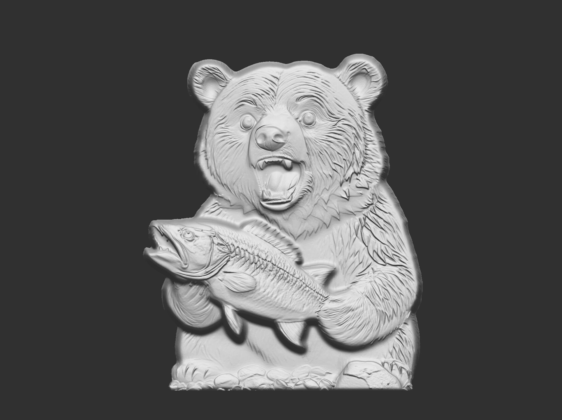 hungry bear holding fish cnc model  3D print model_12