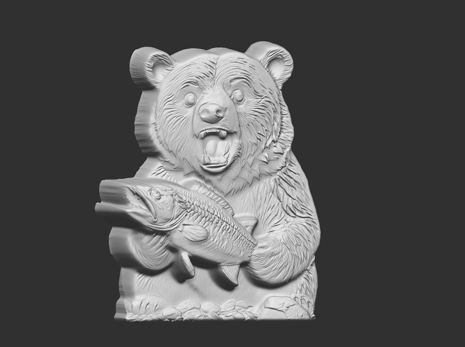 hungry bear holding fish cnc model  3D print model_13