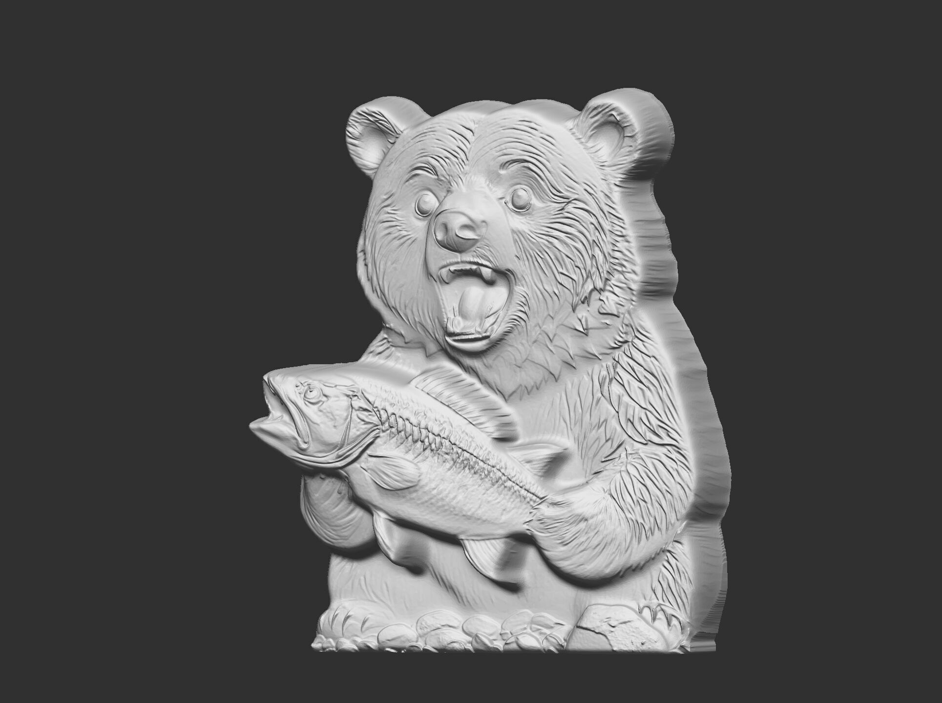 hungry bear holding fish cnc model  3D print model_11