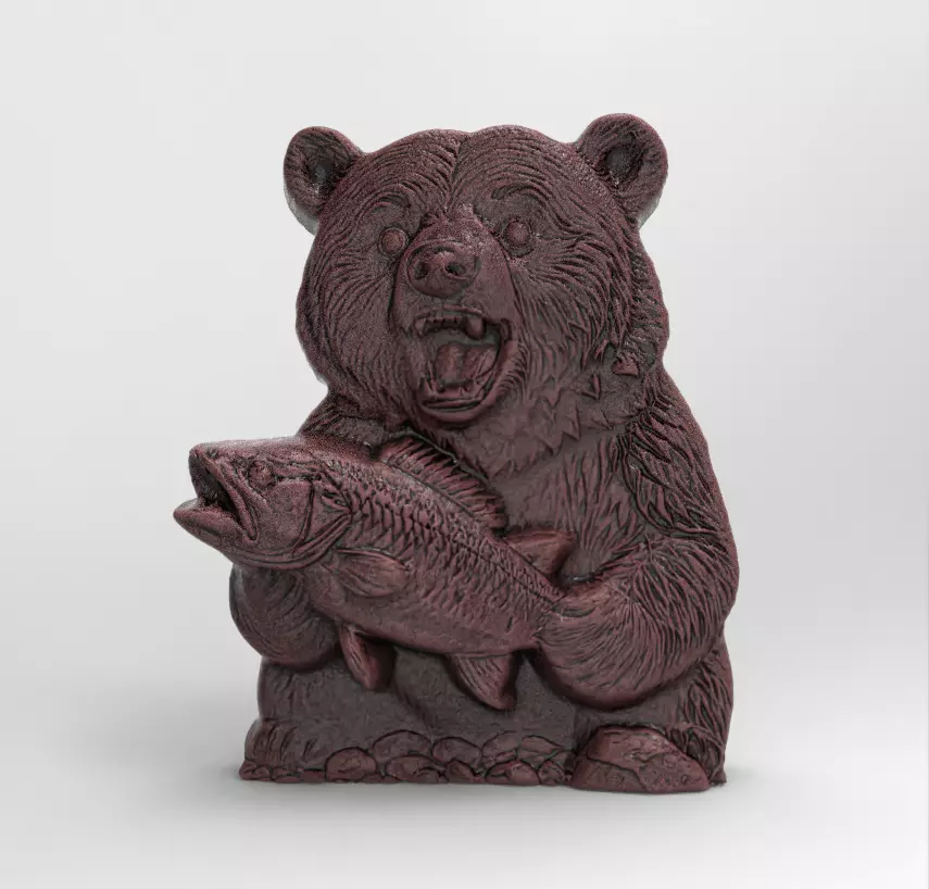 hungry bear holding fish cnc model  3D print model_0