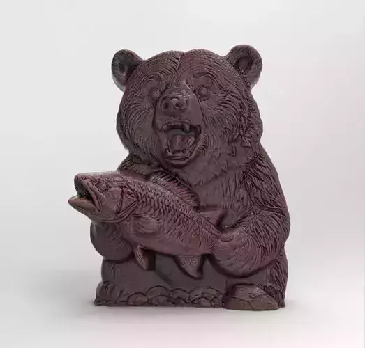 hungry bear holding fish cnc model 