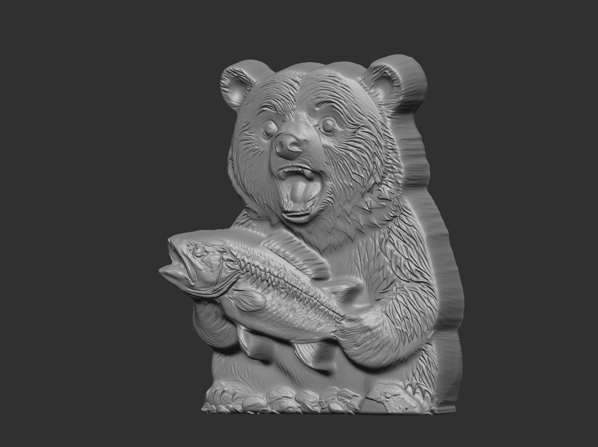 hungry bear holding fish cnc model  3D print model_9