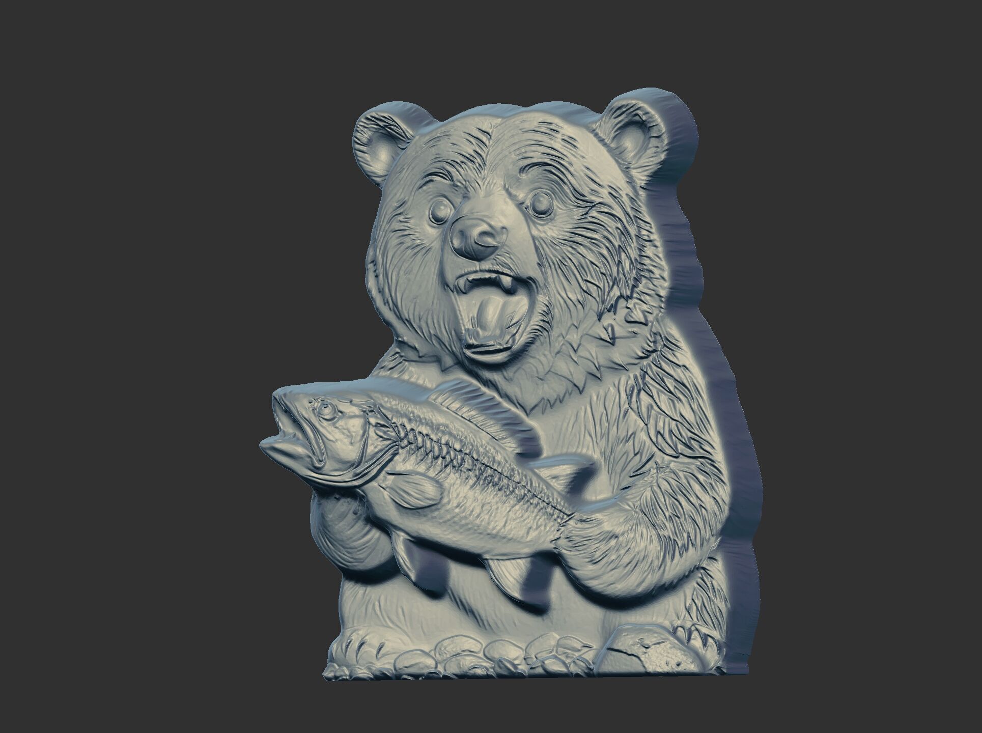 hungry bear holding fish cnc model  3D print model_17