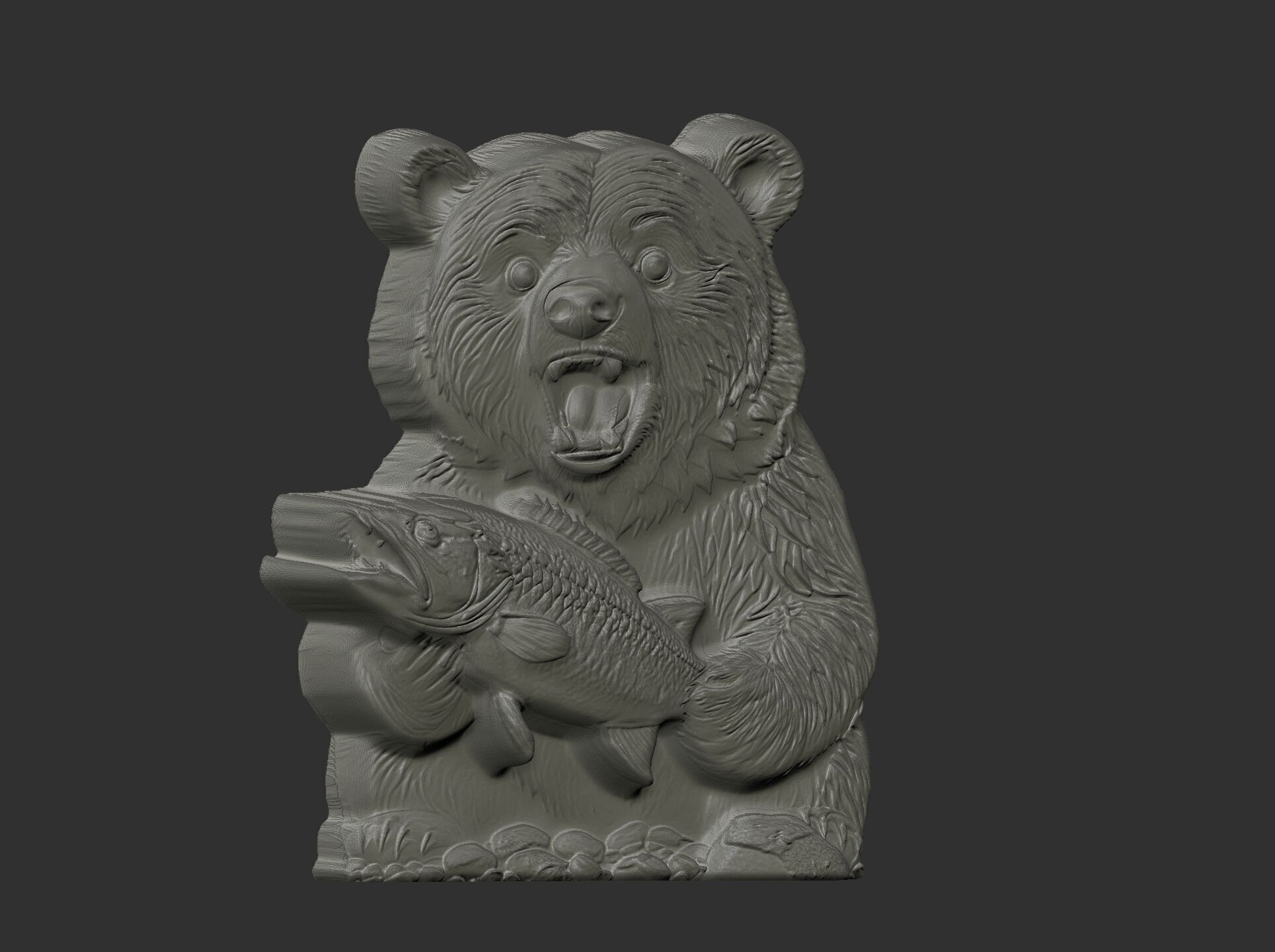 hungry bear holding fish cnc model  3D print model_14