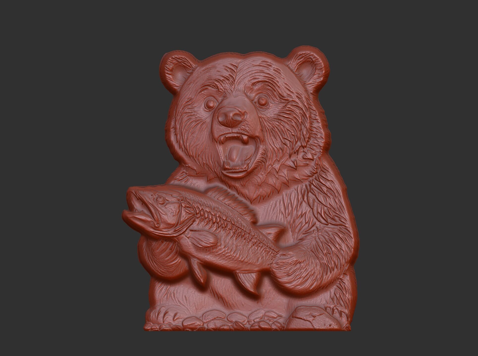 hungry bear holding fish cnc model  3D print model_6
