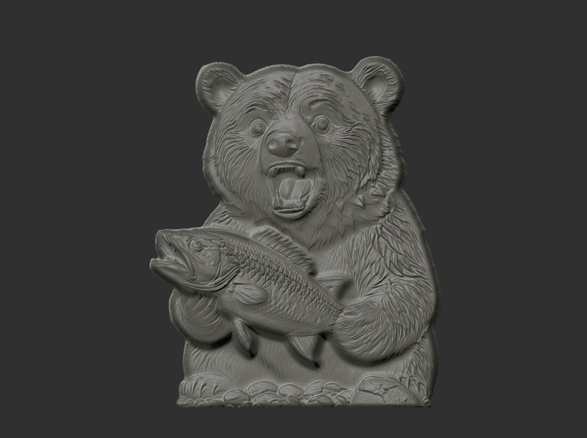 hungry bear holding fish cnc model  3D print model_15