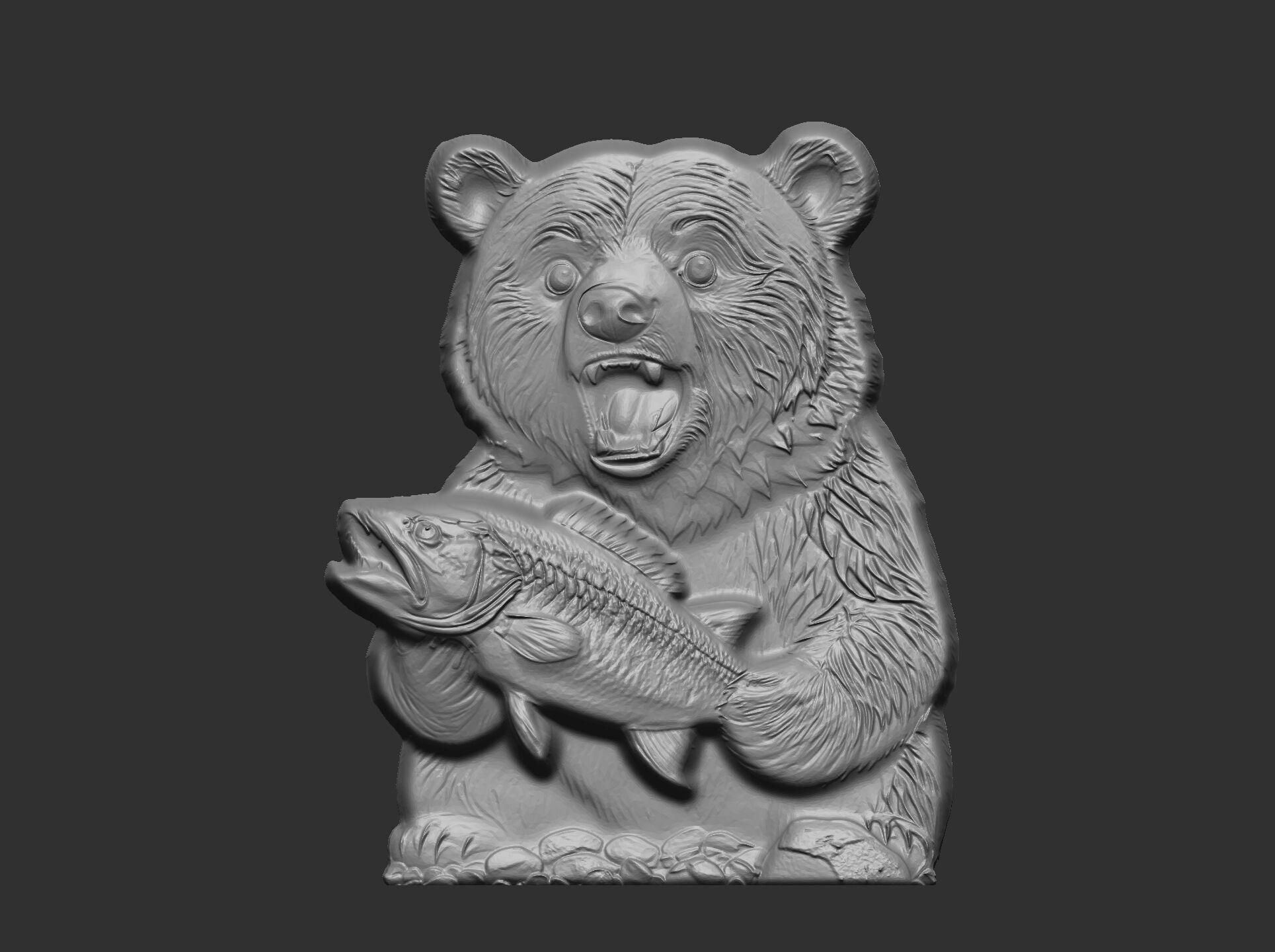 hungry bear holding fish cnc model  3D print model_3