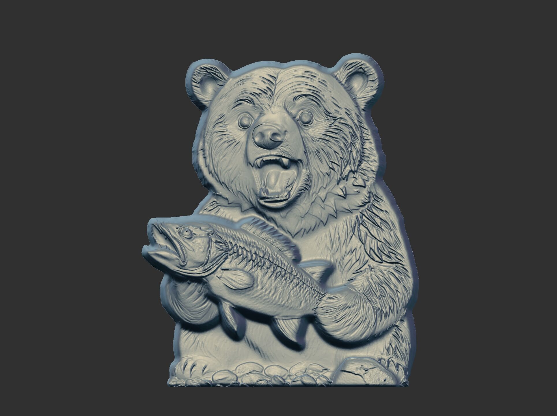 hungry bear holding fish cnc model  3D print model_5