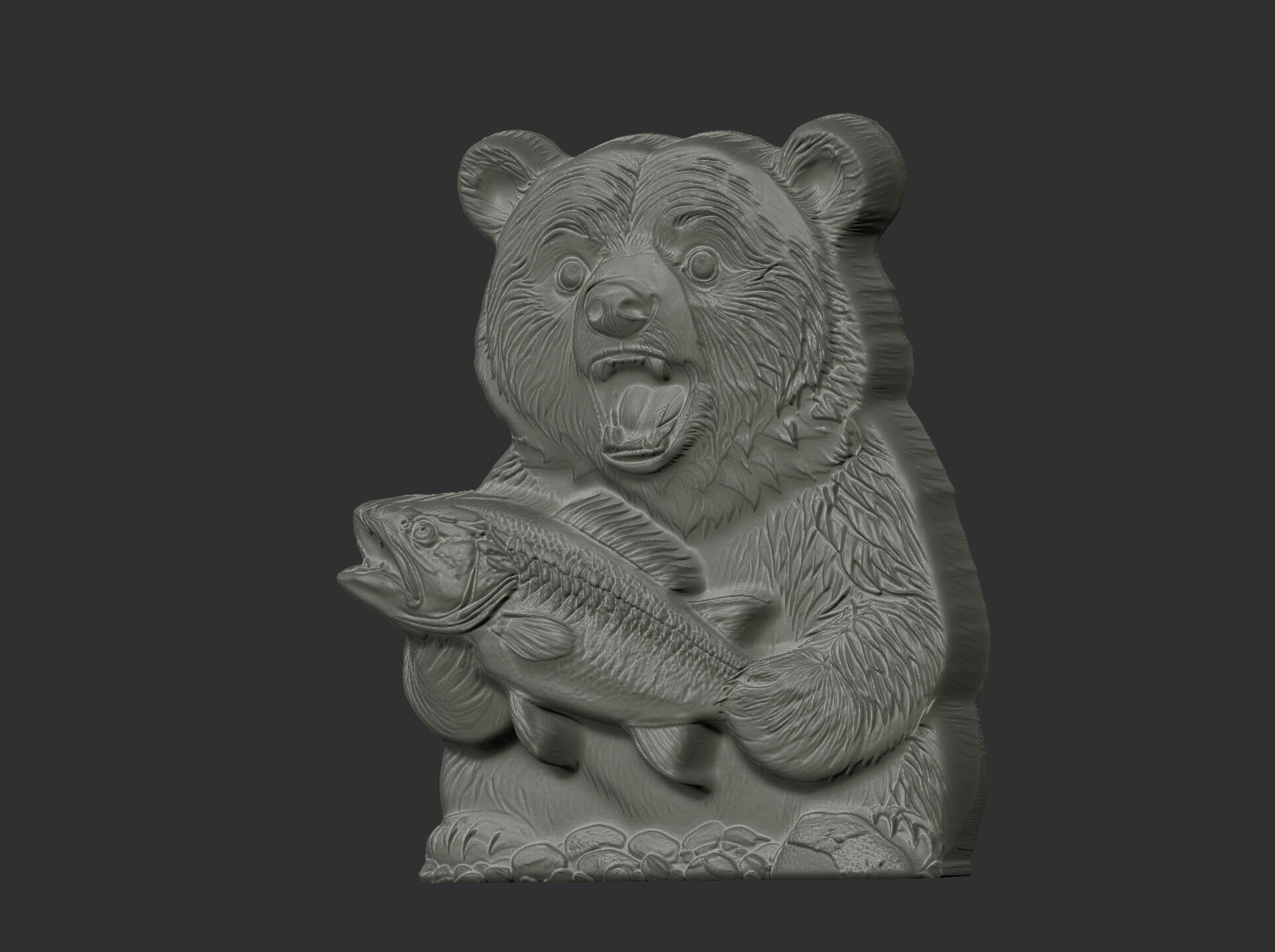 hungry bear holding fish cnc model  3D print model_16