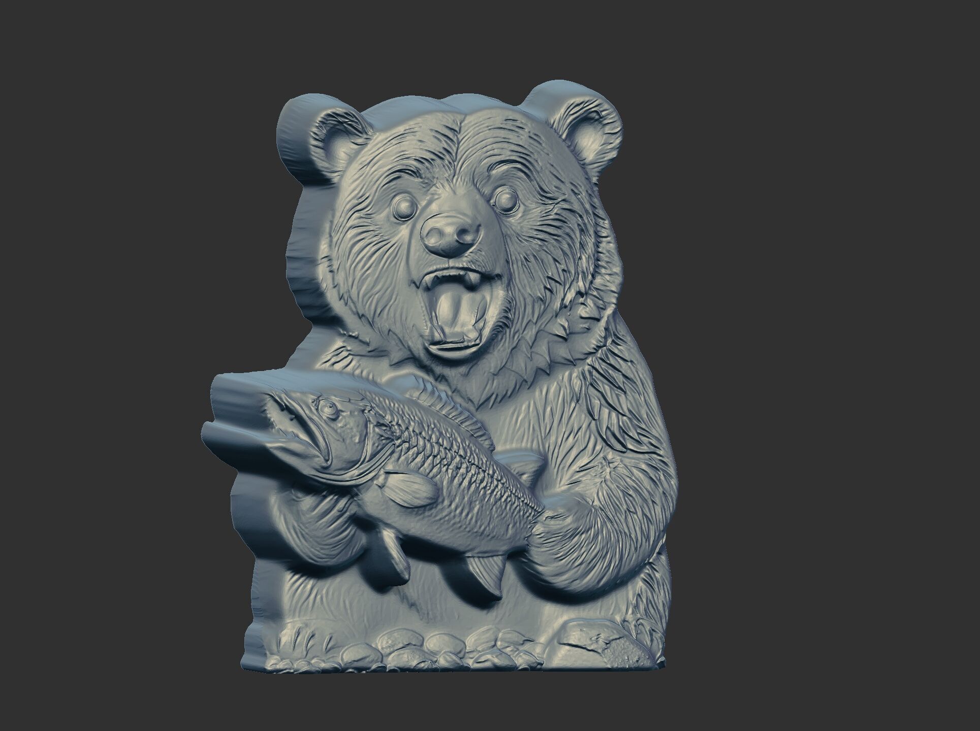 hungry bear holding fish cnc model  3D print model_18