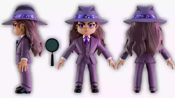 Detective Girl Stylized 3D Character Game-Ready PBR 4K Textured Low-poly 3D model