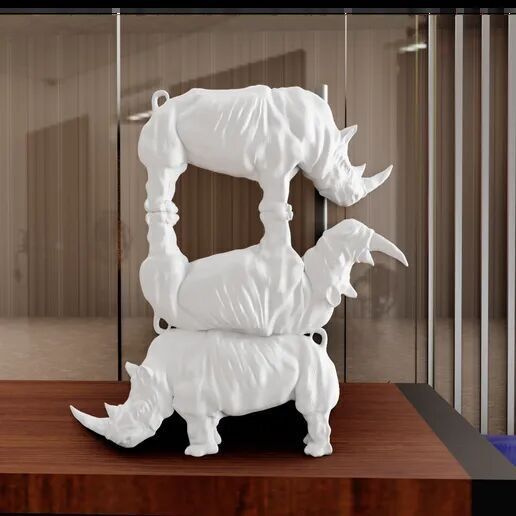 Last Three rhino statue STL 3D print model_2
