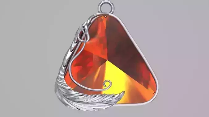 Feather pendant triangle stone 3D print model