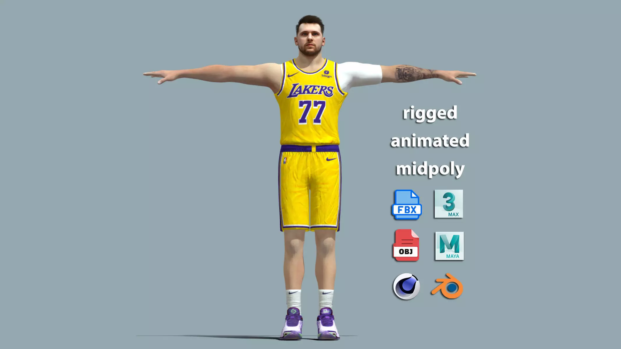 T-Pose Rigged Luka Doncic Los Angeles Lakers 3D model_0