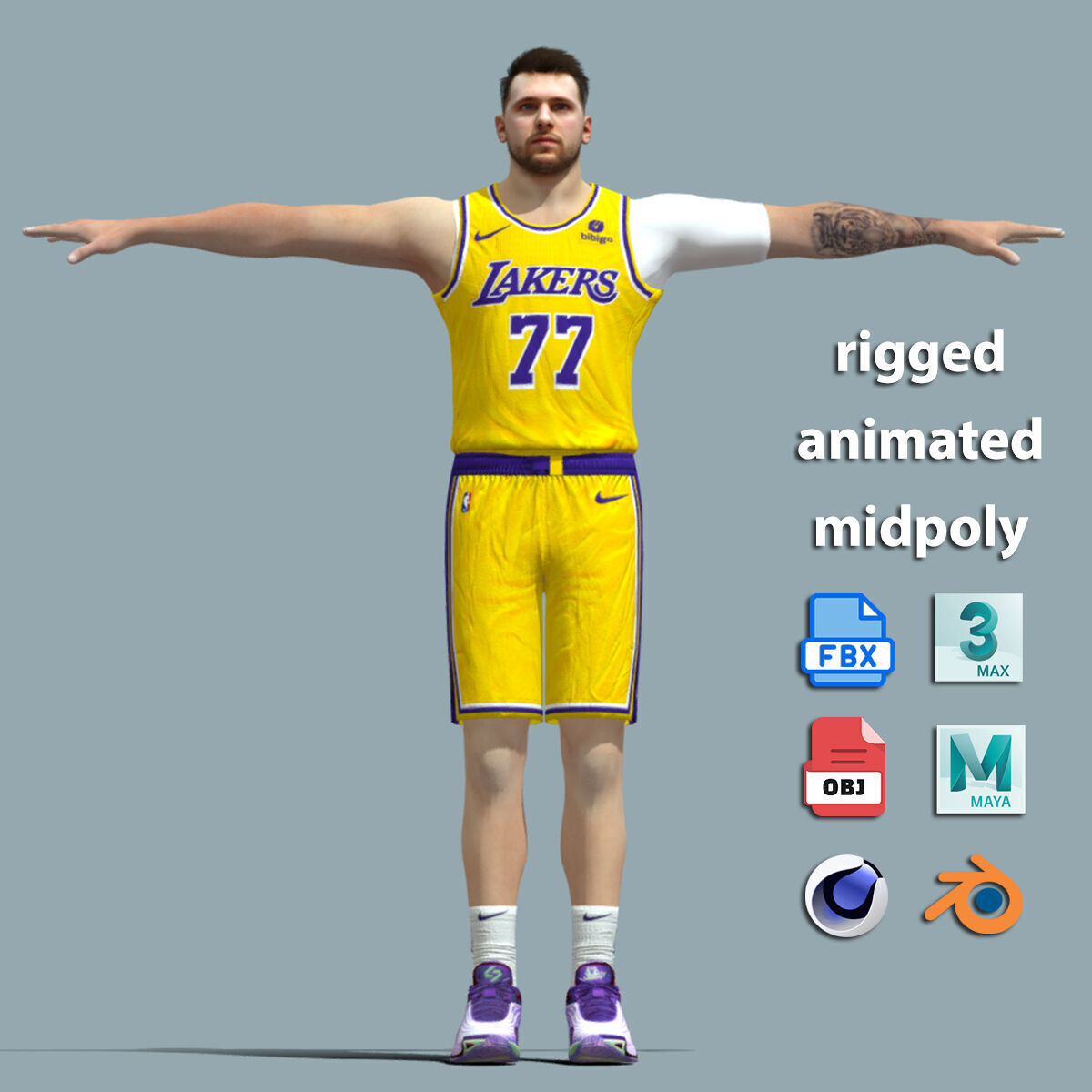 T-Pose Rigged Luka Doncic Los Angeles Lakers 3D model_3