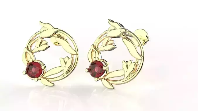 Birthflower Circle Stud Earring January