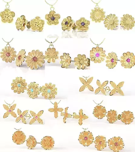 Filigree Flower Stud Earring and Pendant by Stella Mille 3D Model Collection