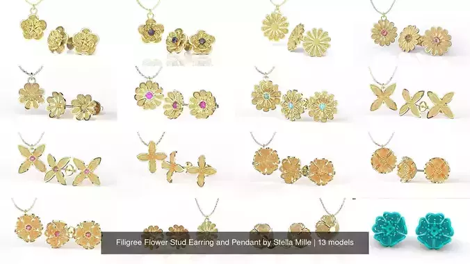 Filigree Flower Stud Earring and Pendant by Stella Mille