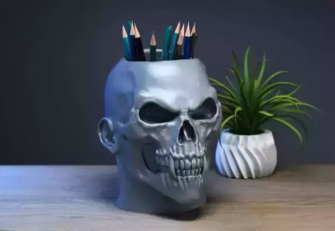 Robot Skull pen holder Cyborg pen holder