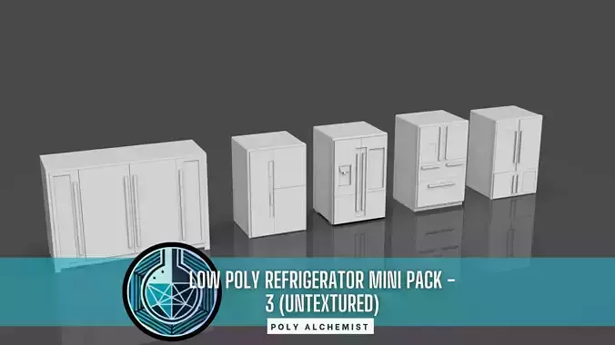 Low Poly 5 Refrigerator Mini Pack - 3 - Untextured  Low-poly 3D model