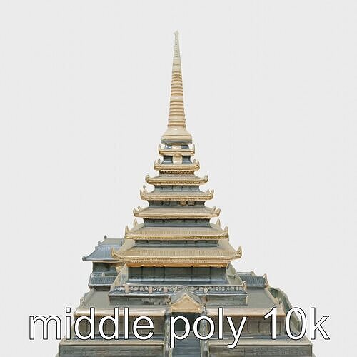 Shwedagon Pagoda 3D Model with Detailed Architecture Low-poly 3D model