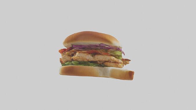 Grilled chicken sandwich model Low-poly 3D model 3
