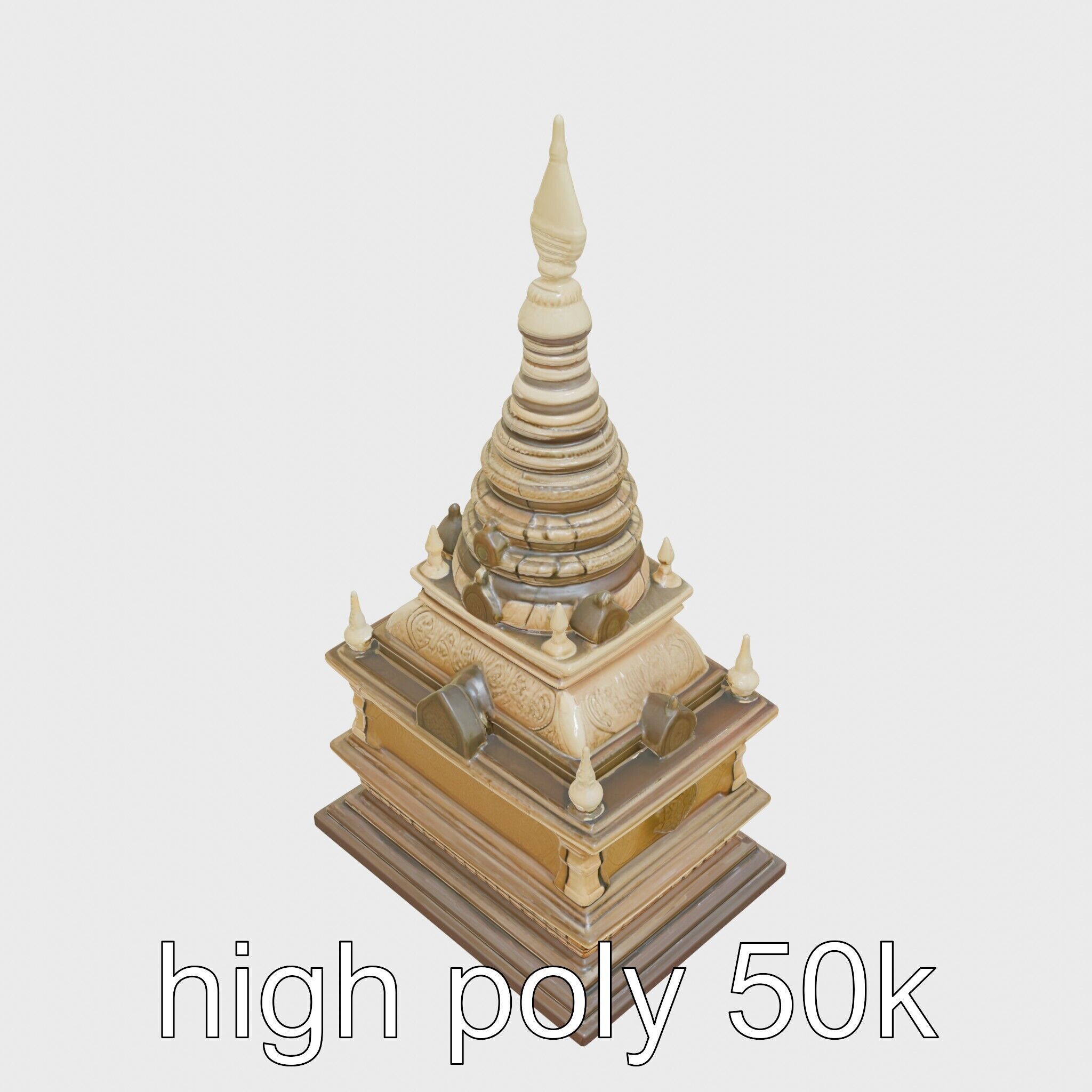 Golden Shwedagon Pagoda Architectural Model Low-poly 3D model_45