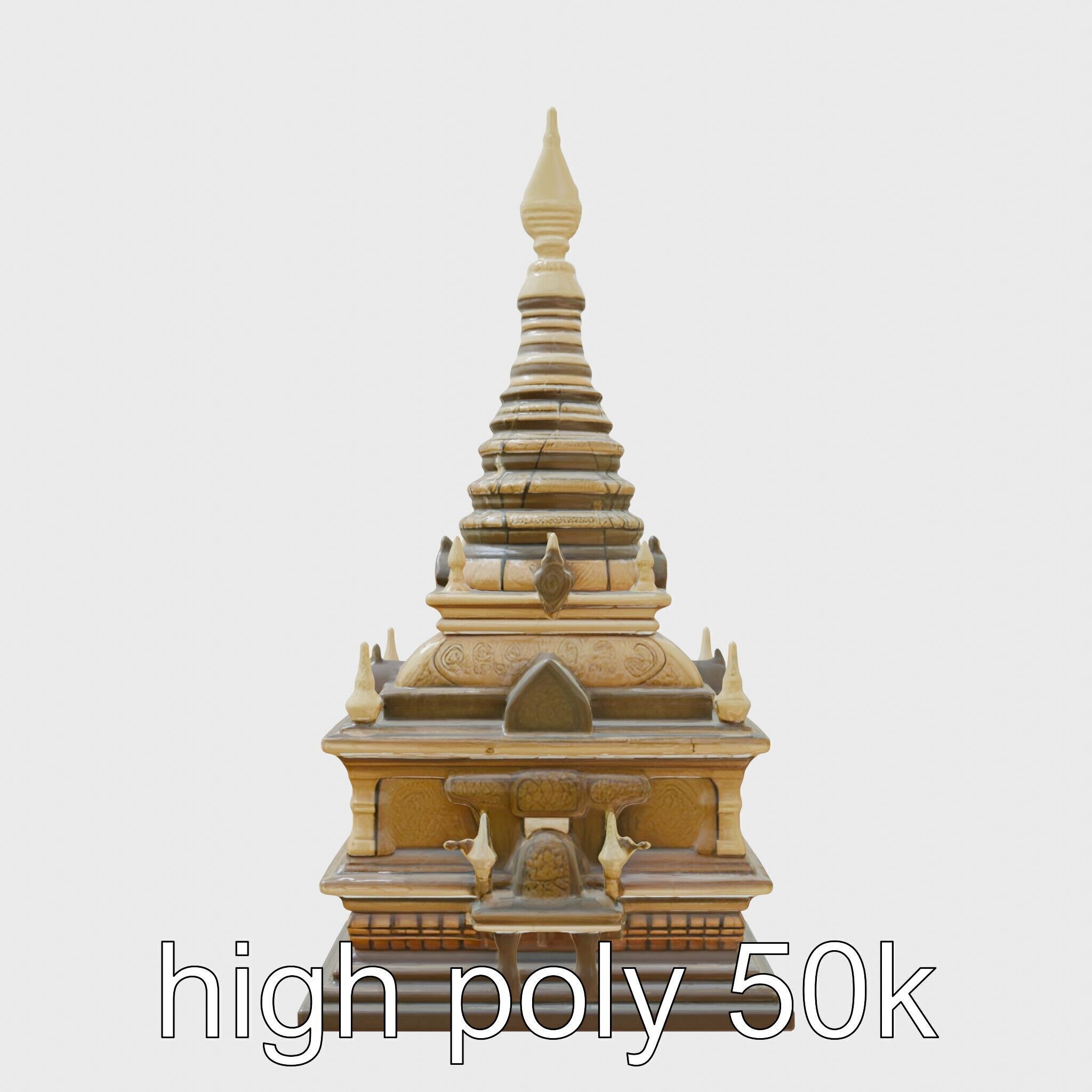 Golden Shwedagon Pagoda Architectural Model Low-poly 3D model_39