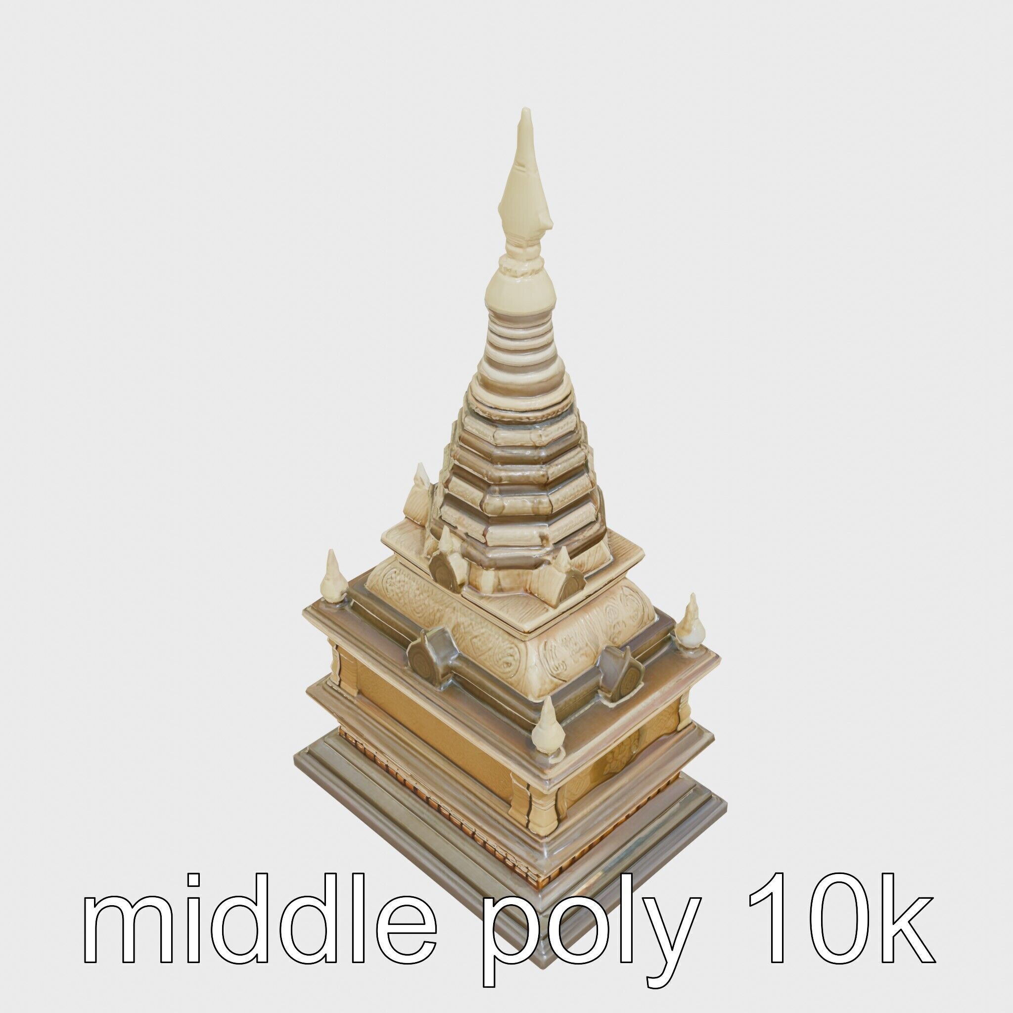 Golden Shwedagon Pagoda Architectural Model Low-poly 3D model_64
