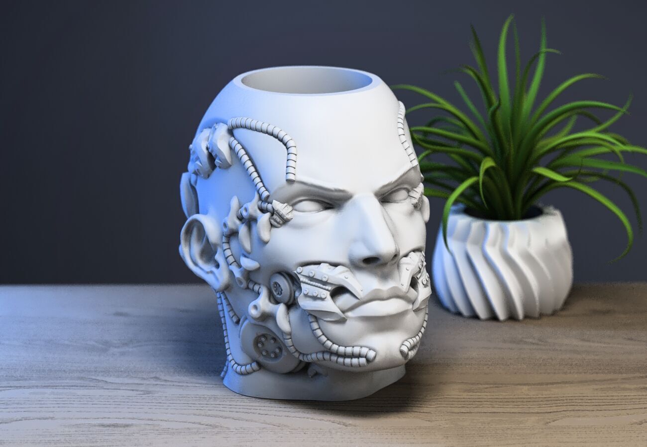 Robot human pen holder Cyborg pen holder 3D print model_2