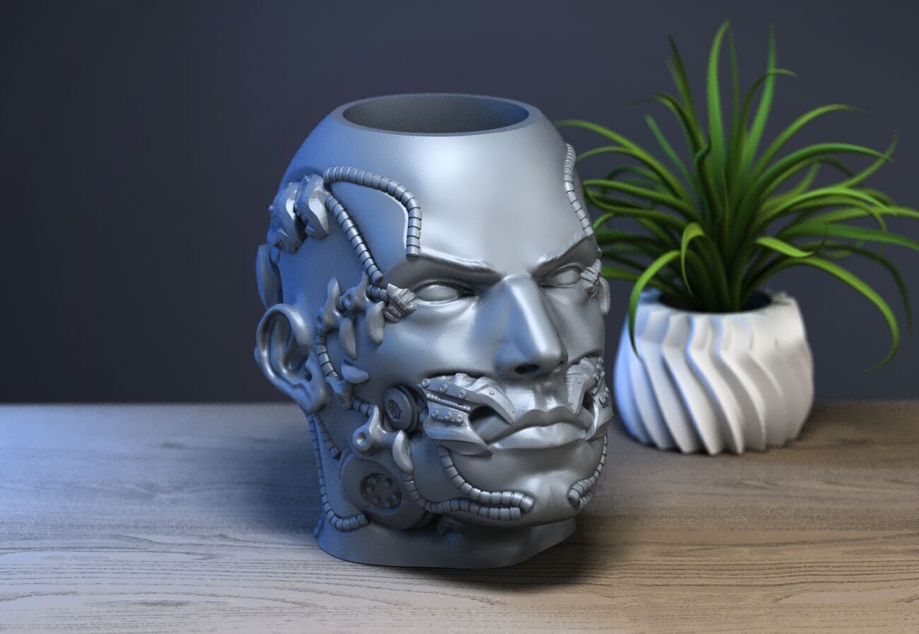 Robot human pen holder Cyborg pen holder 3D print model_1