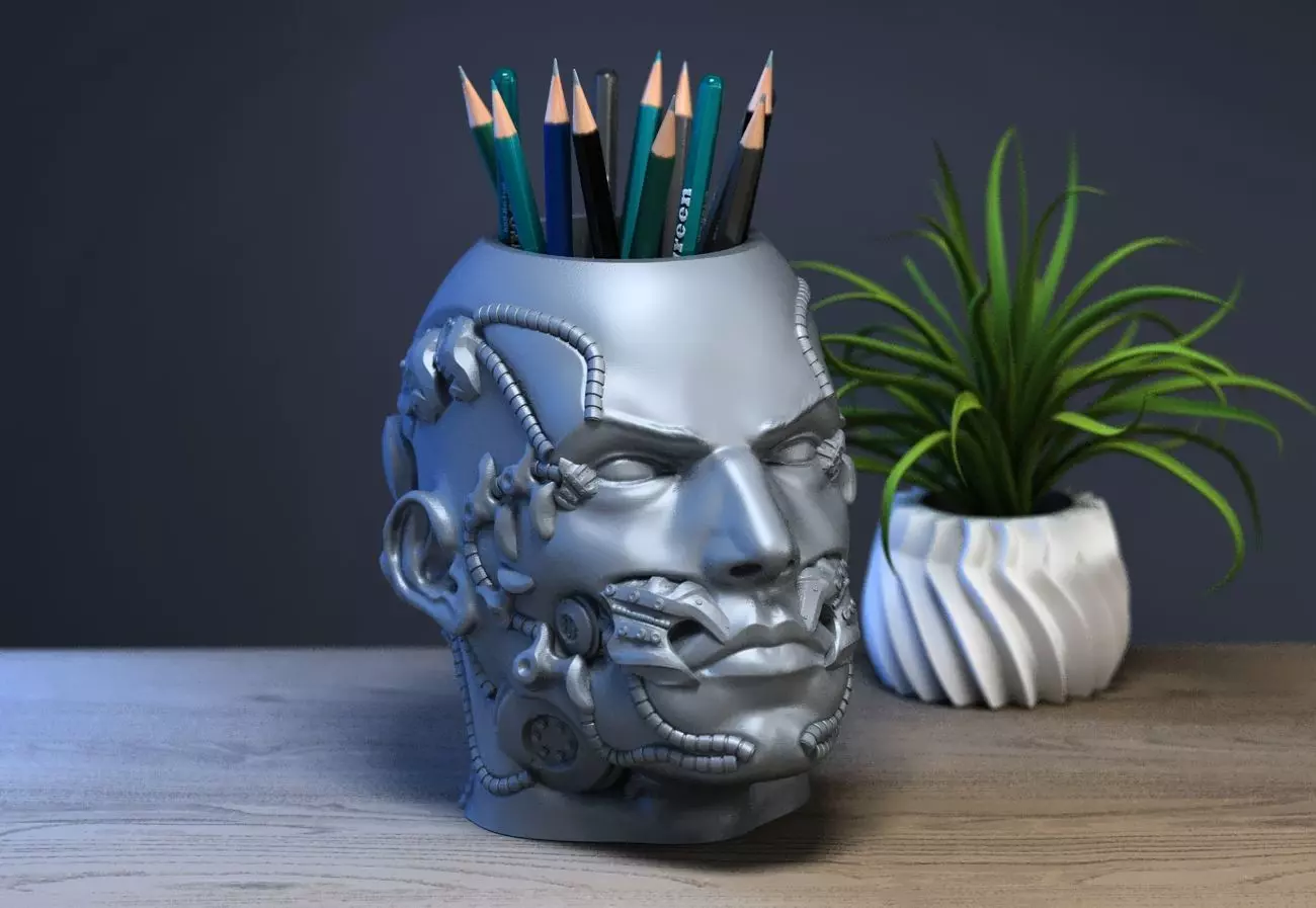 Robot human pen holder Cyborg pen holder 3D print model_0