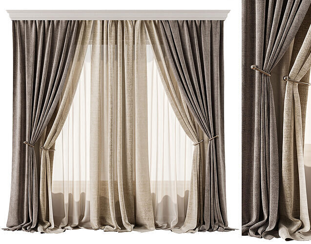 Linen and Sheer Curtain Set 69 3D model