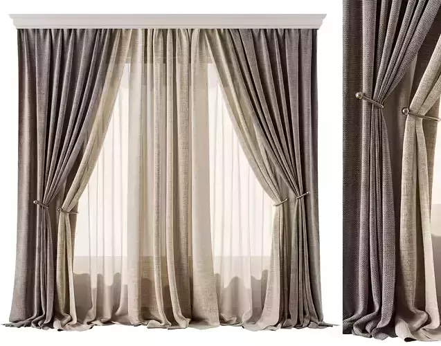 Linen and Sheer Curtain Set 69 3D model