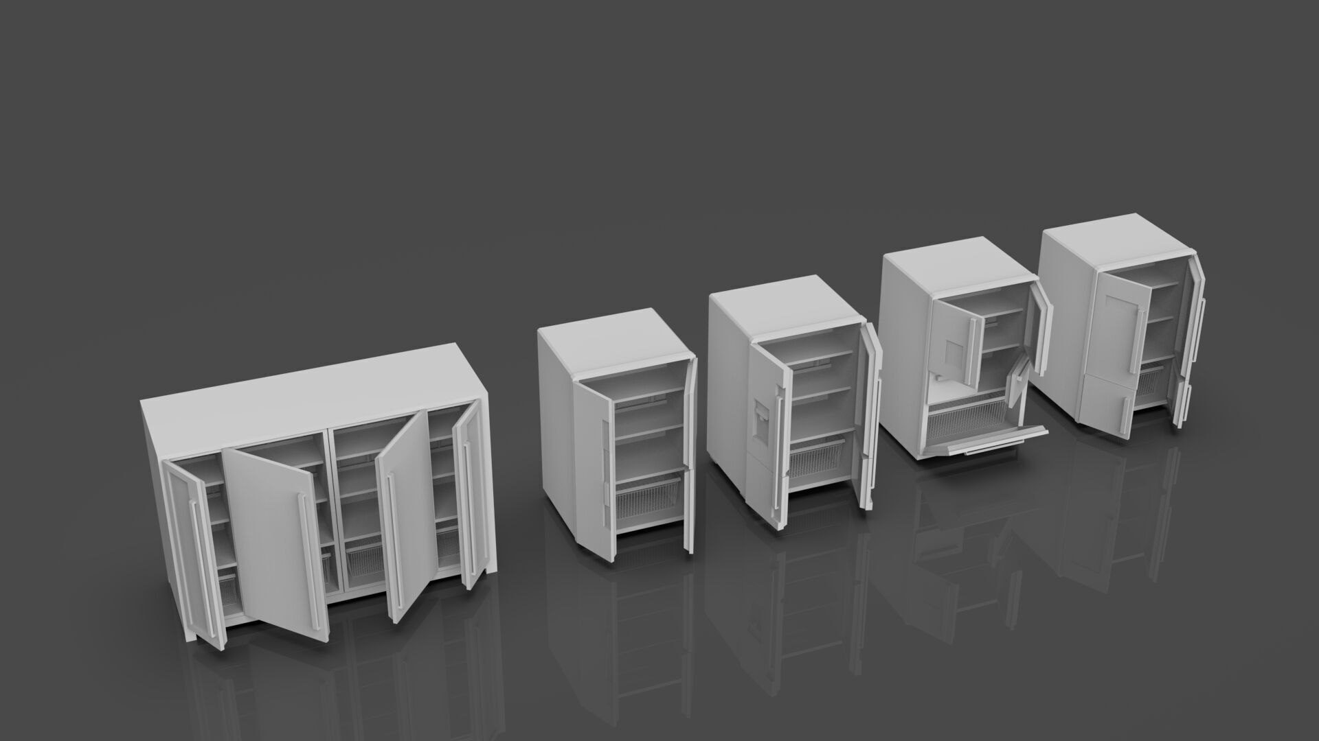 Low Poly Refrigerator Pack Of 15 - Untextured Low-poly 3D model_80