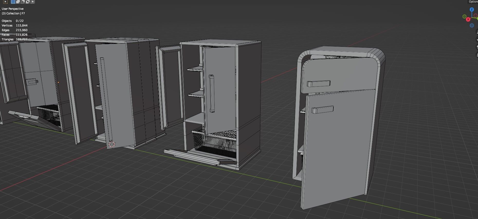 Low Poly Refrigerator Pack Of 15 - Untextured Low-poly 3D model_38
