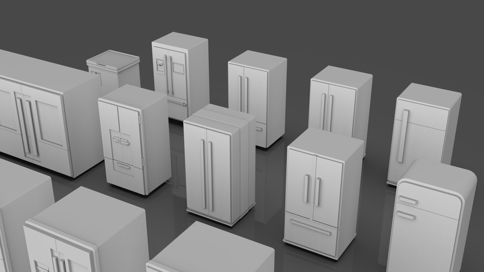 Low Poly Refrigerator Pack Of 15 - Untextured Low-poly 3D model_6