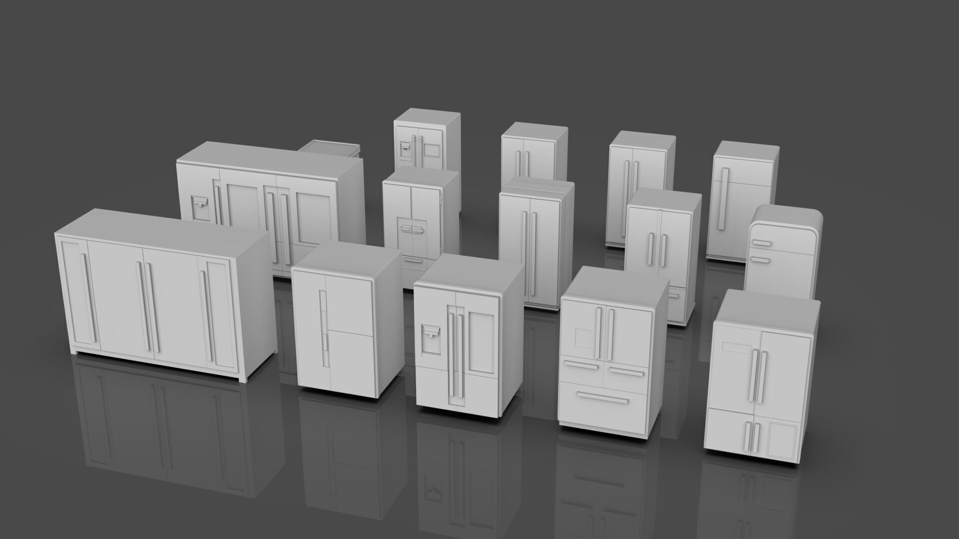 Low Poly Refrigerator Pack Of 15 - Untextured Low-poly 3D model_5