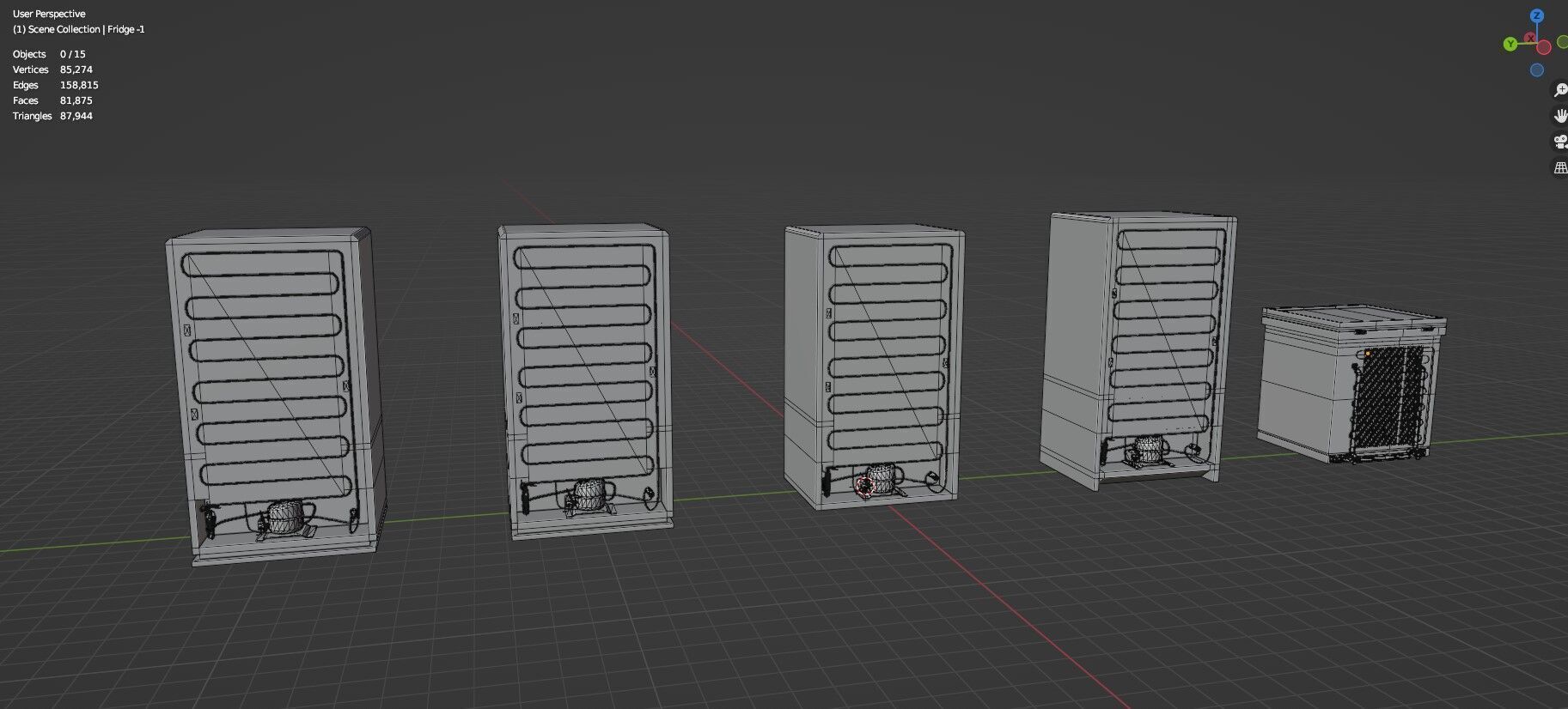 Low Poly Refrigerator Pack Of 15 - Untextured Low-poly 3D model_12