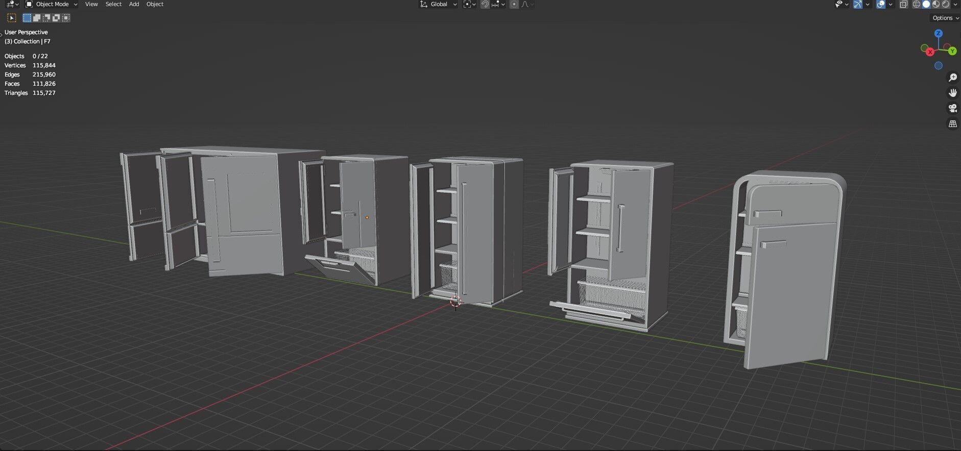 Low Poly Refrigerator Pack Of 15 - Untextured Low-poly 3D model_51