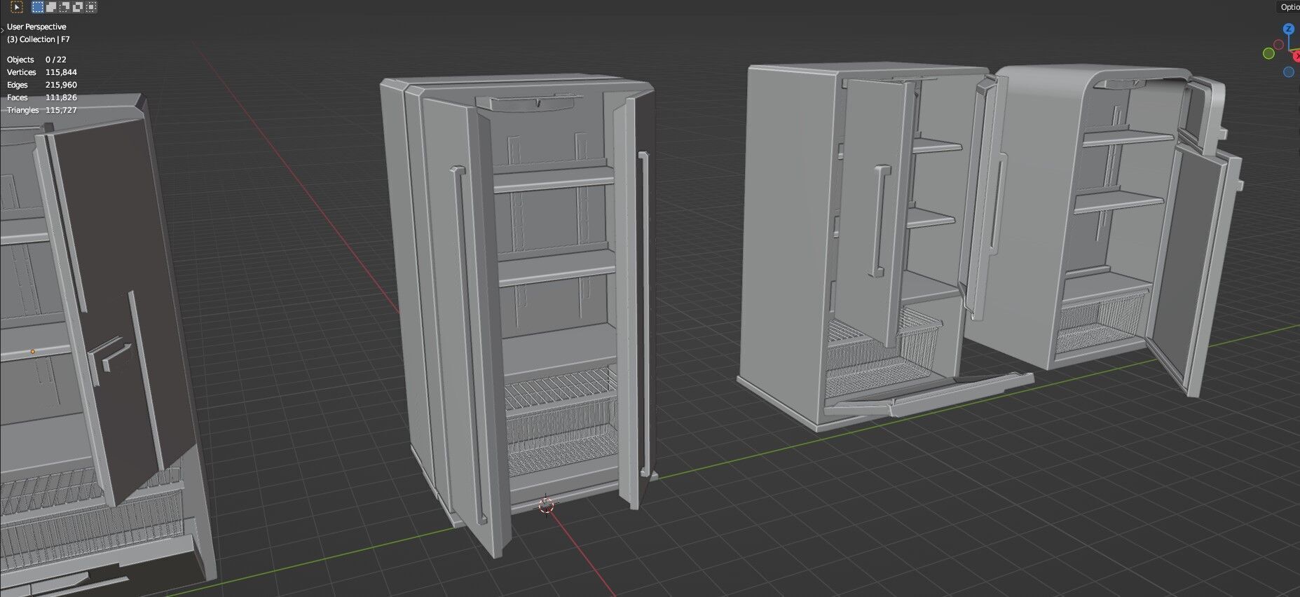 Low Poly Refrigerator Pack Of 15 - Untextured Low-poly 3D model_59