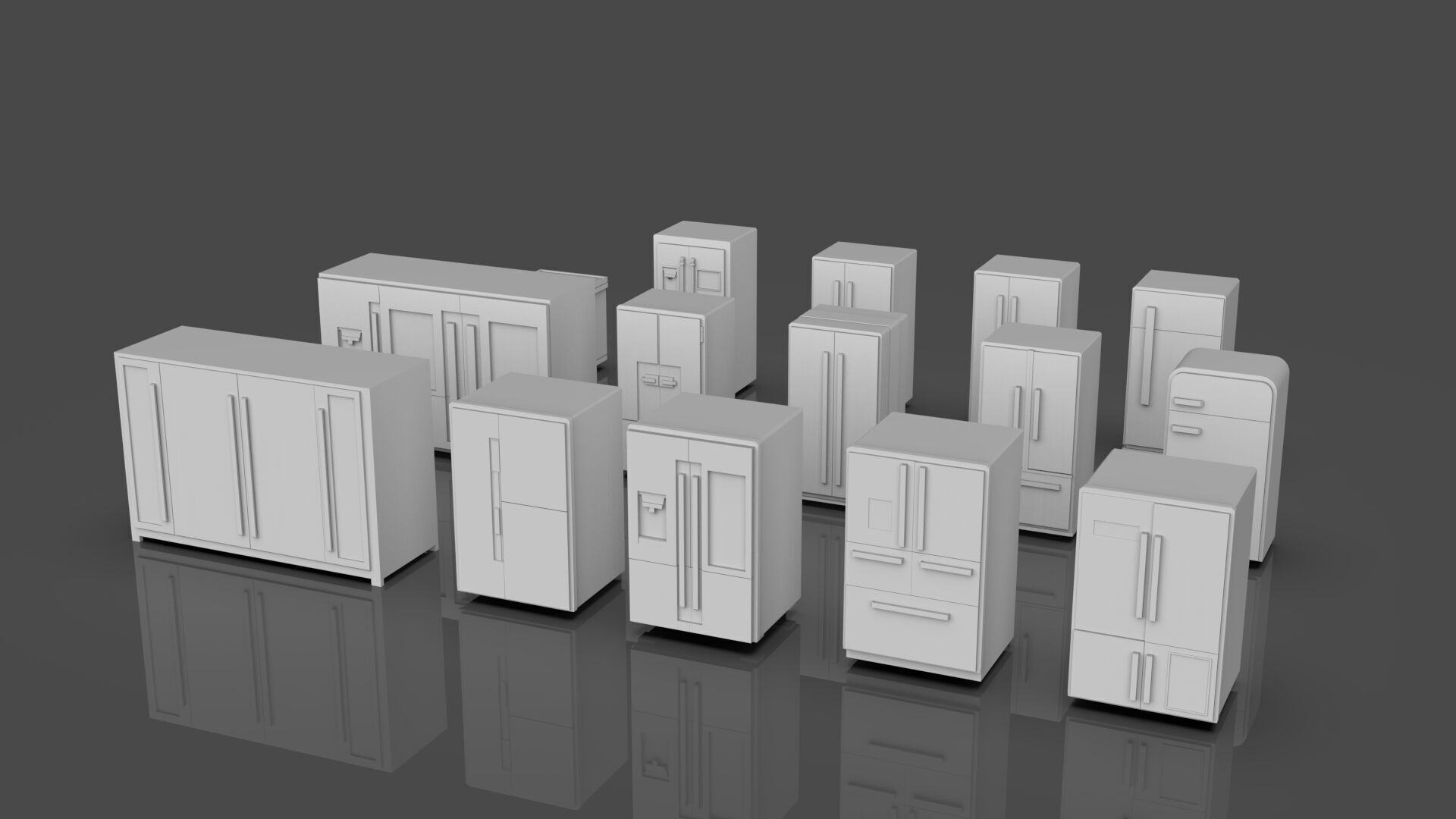 Low Poly Refrigerator Pack Of 15 - Untextured Low-poly 3D model_3