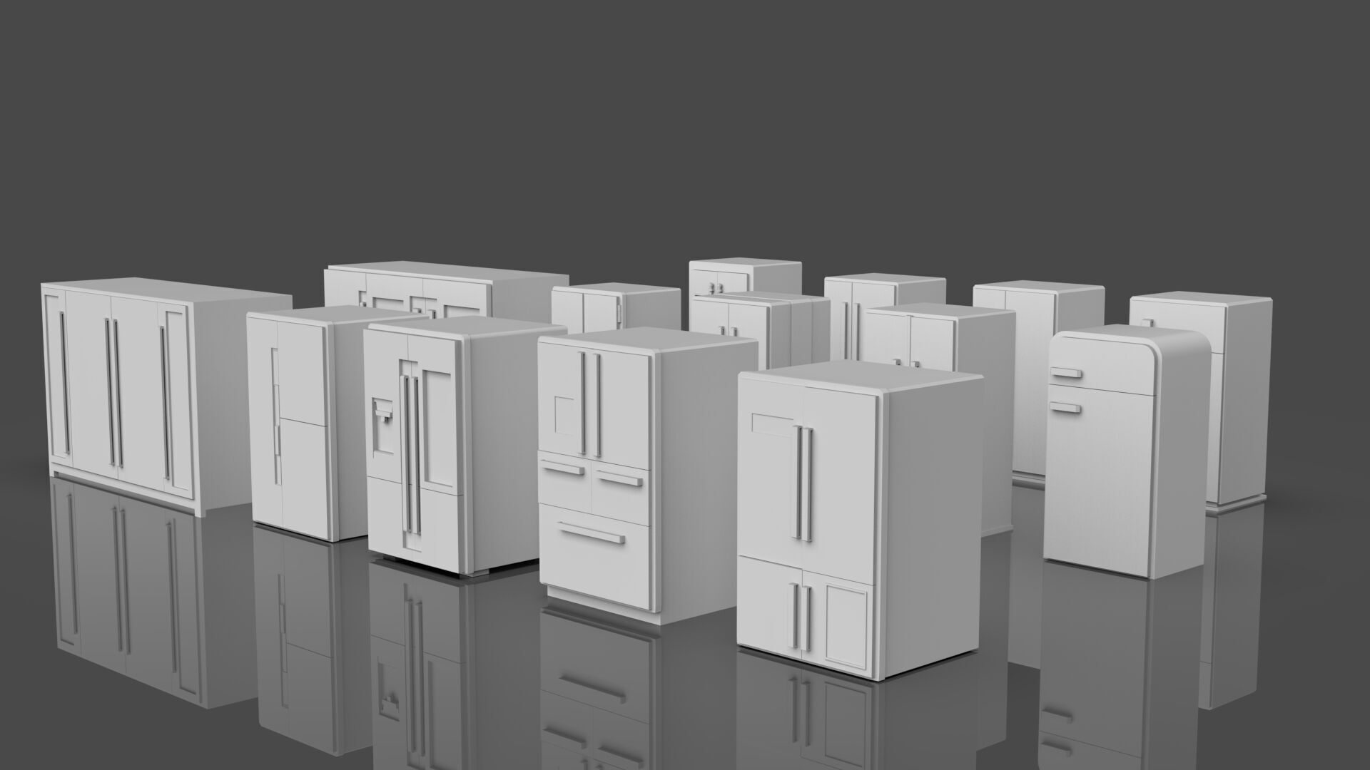 Low Poly Refrigerator Pack Of 15 - Untextured Low-poly 3D model_1