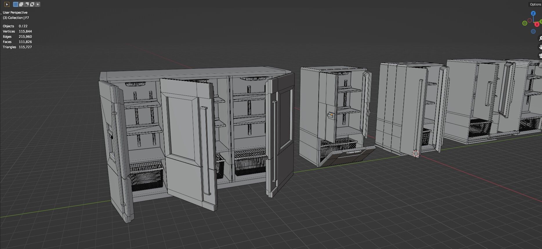 Low Poly Refrigerator Pack Of 15 - Untextured Low-poly 3D model_65