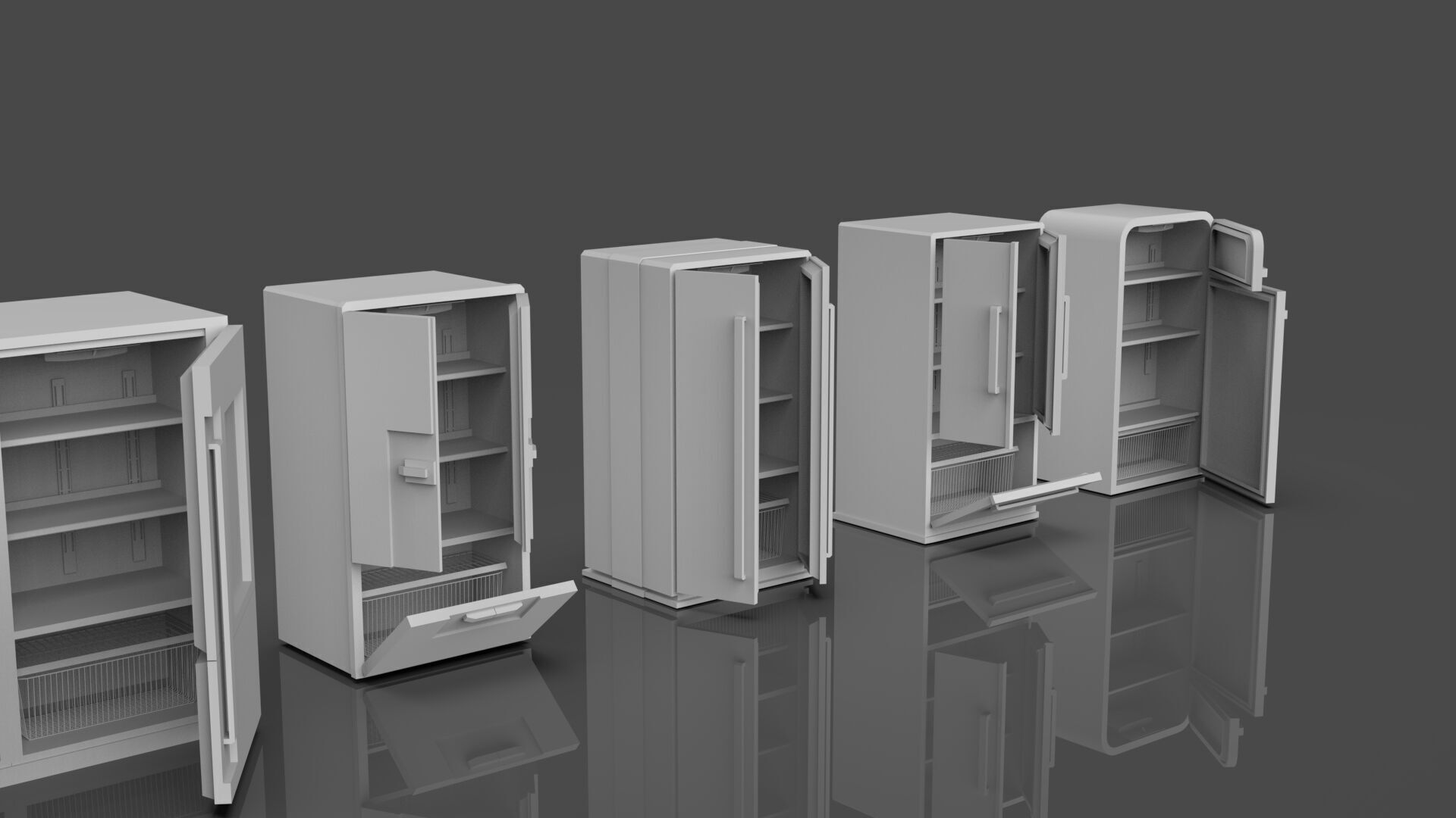 Low Poly Refrigerator Pack Of 15 - Untextured Low-poly 3D model_66