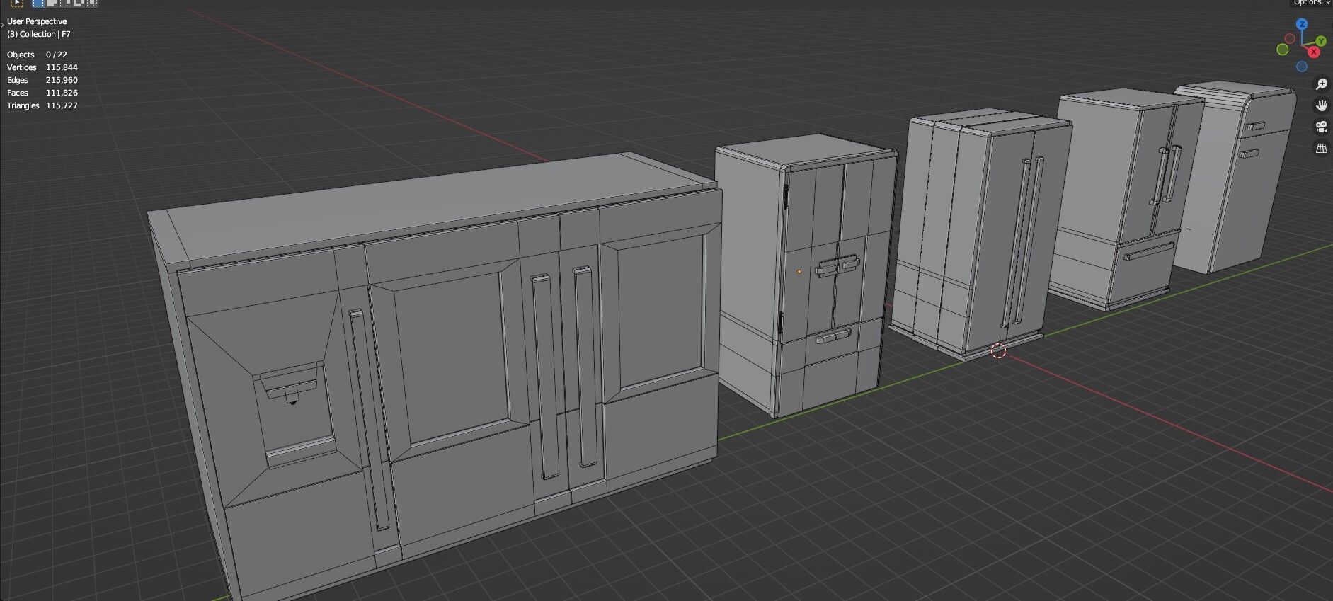 Low Poly Refrigerator Pack Of 15 - Untextured Low-poly 3D model_41