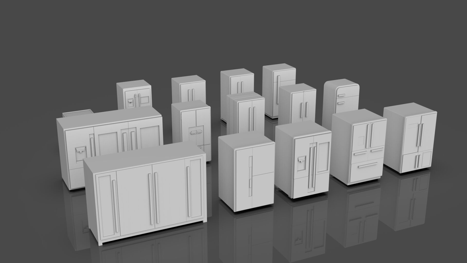 Low Poly Refrigerator Pack Of 15 - Untextured Low-poly 3D model_4