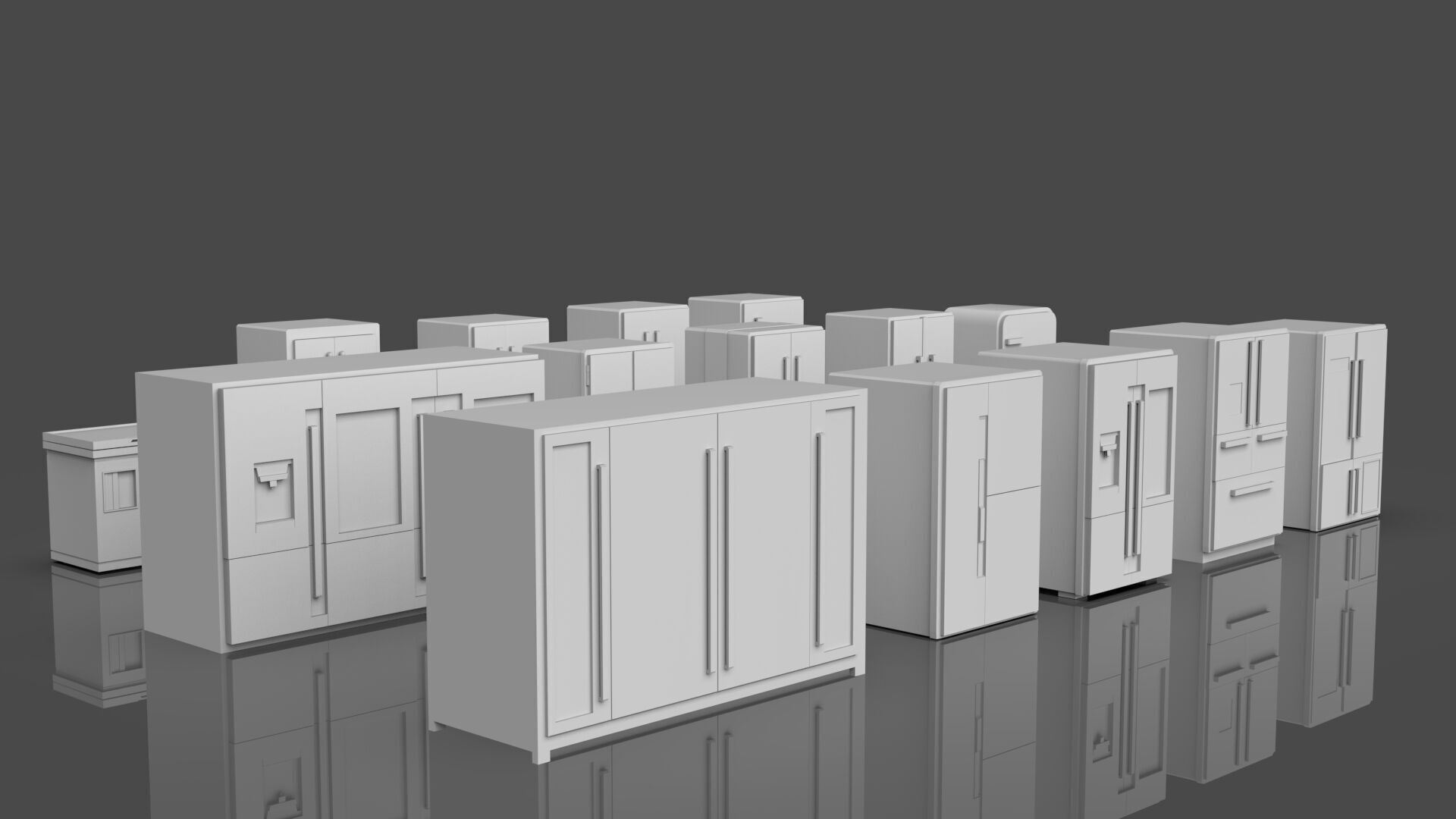 Low Poly Refrigerator Pack Of 15 - Untextured Low-poly 3D model_2