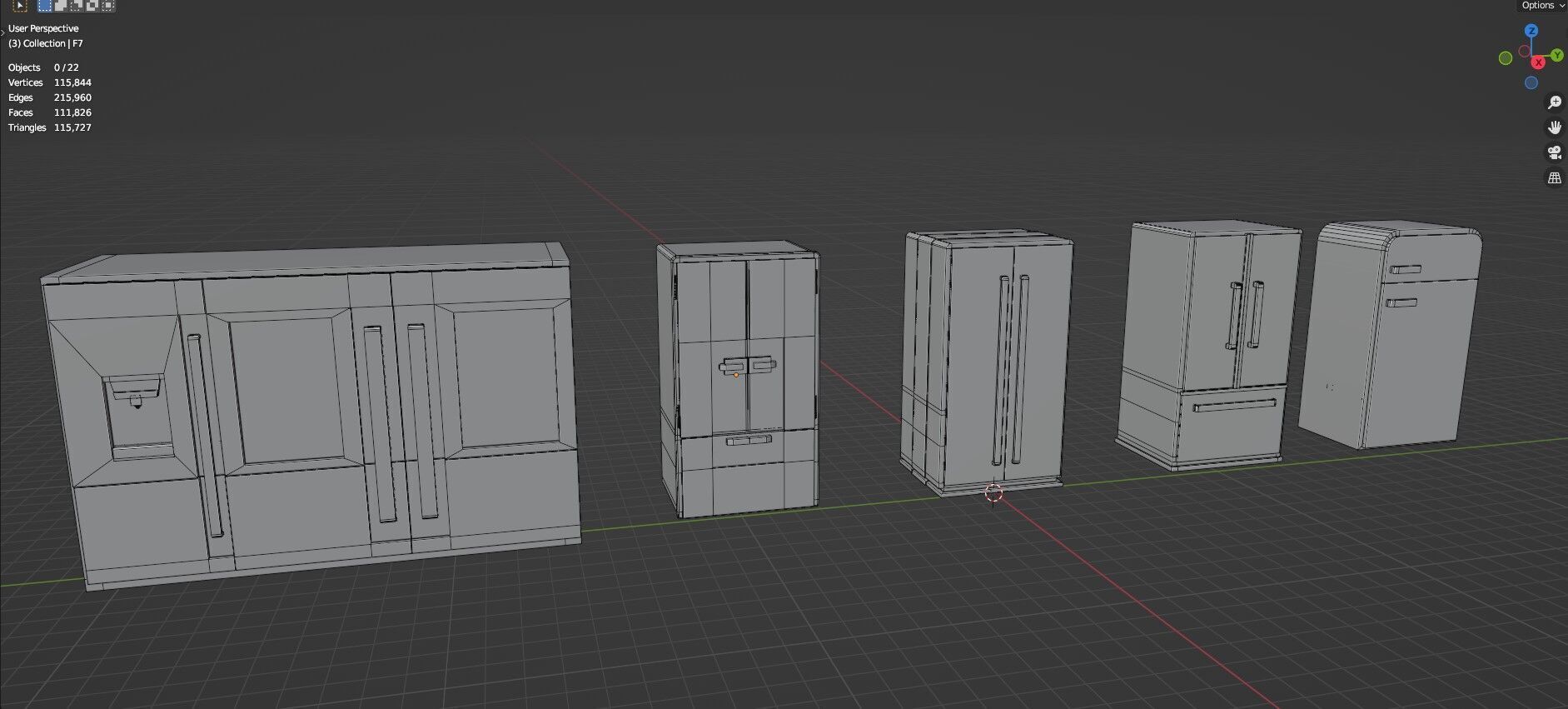 Low Poly Refrigerator Pack Of 15 - Untextured Low-poly 3D model_42
